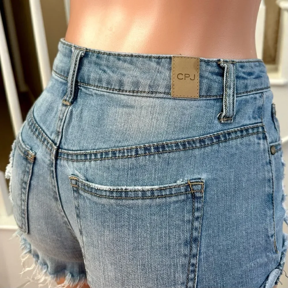 Buttonfly distressed high waist denim shorts
